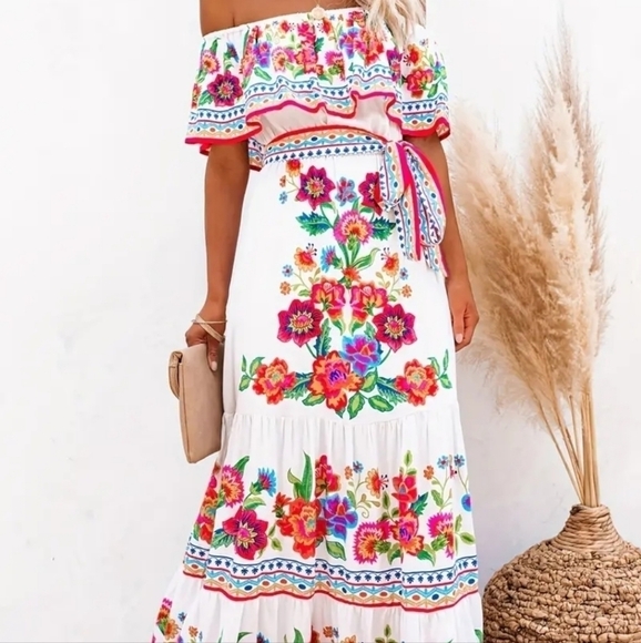 Floral Belted Tunic Style Maxi Dress - Picture 1 of 13